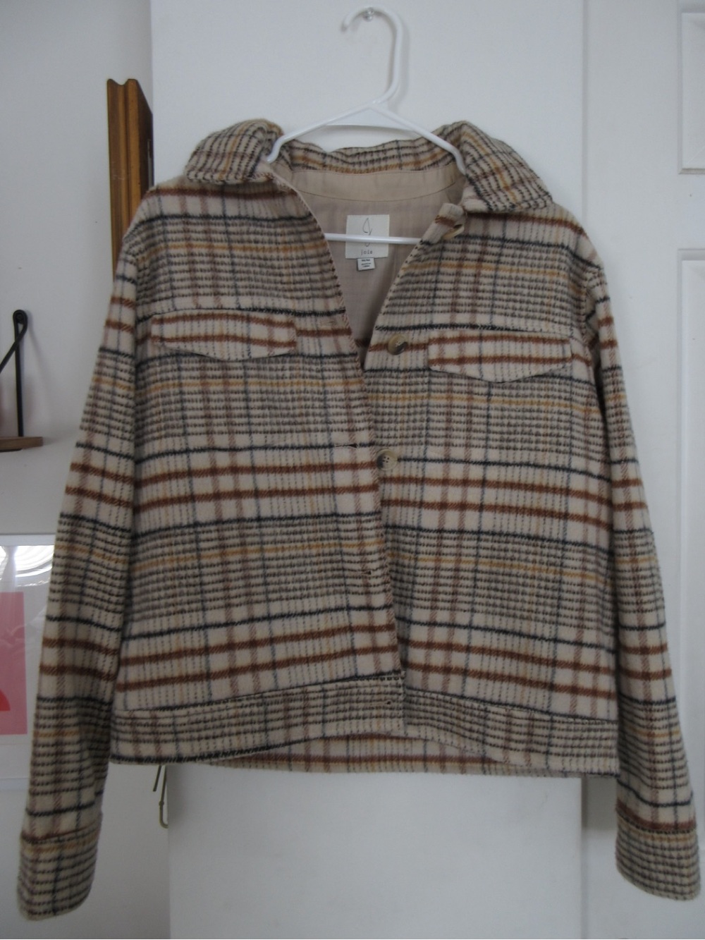 Teddy Plaid Shacket Jacket in Cream and Brown